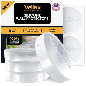Wall Protectors   4 Pcs of Clear Rubber Knob Self Adhesive Guard Door Bumper Reusable Solution for Stopping Damage & Noise from Doors in Your Home or Office Durable Shock Absorbent Discreet