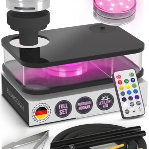 Black Hookah Set Premium Portable Hookah Set With Everything And Case For Travel Flat Hookah Box Hookah Set With Charcoal Holder & Coal Cover Travel Hookah Set With Everything