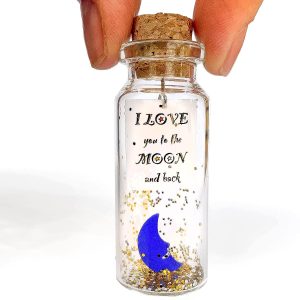 Cute Girlfriend and Boyfriend Gifts Personalized Anniversary Present for Her Him Custom Birthday Gift Idea for Women Men (I Love You To The Moon And Around The World Gift Bottle)
