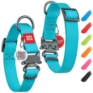 Waterproof Dog Collar   Adjustable Glow Dog Collar for Large Dogs Small and Medium Dogs   Heavy Duty Dog Collars with Durable Metal Clasp and QR Dog Tag   Glow in The Dark Dog Collars
