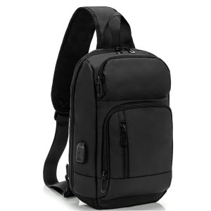KINGSLONG 14 16 inch Sling Bag for MenBlack Crossbody Bag with USB Charging Port Fits 10.2inch iPad Casual Daypack