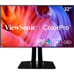 ViewSonic VP3268a-4K 32 Inch 4K UHD IPS Monitor with Advanced Ergonomics, 100% sRGB Rec 709, 14-bit 3D LUT, Eye Care, HDR10 Support, 90W USB C, RJ45, HDR10