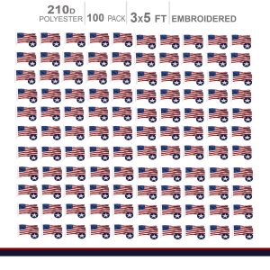 MULTI PACK: American Flag 210D Embroidered Polyester 3x5 Ft  - 100 PACK