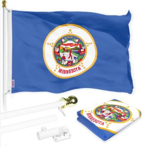 G128 Combo Pack: 6 Ft Tangle Free Spinning Flagpole (White) & Minnesota Flag 3x5 Ft Printed 150D Polyester, Brass Grommets (Flag Included) Aluminum Flag Pole