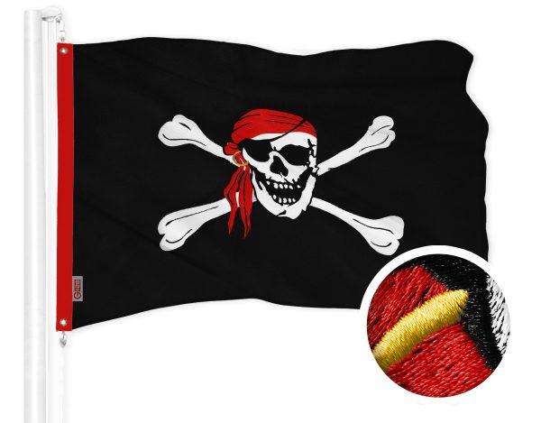 G128 Combo Pack: American USA Flag 16x24 In & Pirate Jolly Roger Red Head Scarf Flag 16x24 In | Both ToughWeave Series Embroidered 300D Polyester, Embroidered Design, Indoor/Outdoor, Brass Grommets - Image 2