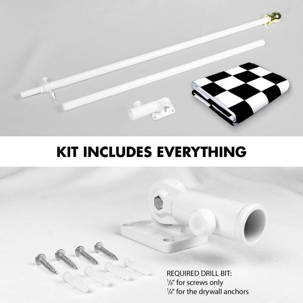 G128 Combo Pack: 6 Ft Tangle Free Spinning Flagpole (White) & Checkered Flag 3x5 Ft Printed 150D Polyester, Brass Grommets (Flag Included) Aluminum Flag Pole - Image 2
