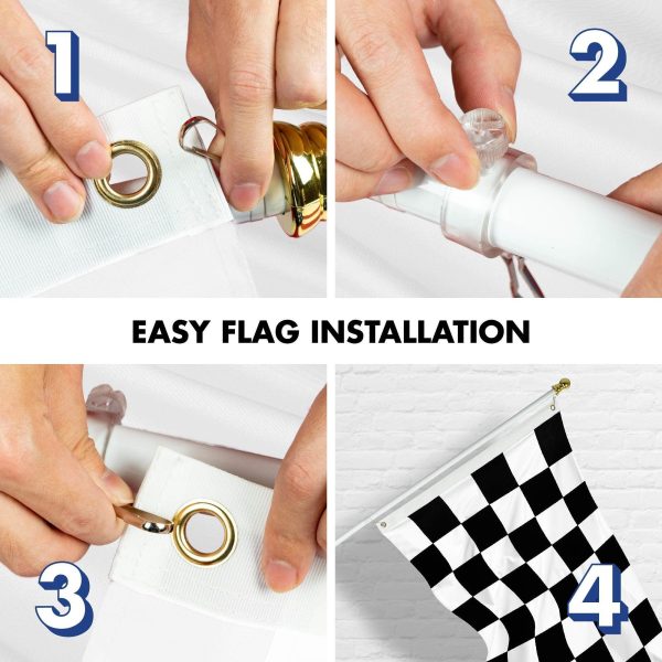 G128 Combo Pack: 6 Ft Tangle Free Spinning Flagpole (White) & Checkered Flag 3x5 Ft Printed 150D Polyester, Brass Grommets (Flag Included) Aluminum Flag Pole - Image 7