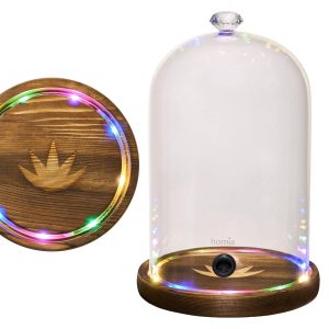 Smoking Gun Accessory LED lights Glass Dome 9  x 5.7  Lid with Wooden Base   Smoke infuser Cover Lid for Cocktail Smoker   Dome for Cold Smoke Smoking Cloche for Drinks