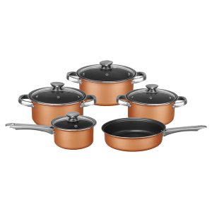 Brentwood BPS-309C 9-Piece Nonstick Copper-Clad Cookware Set with Glass Lids