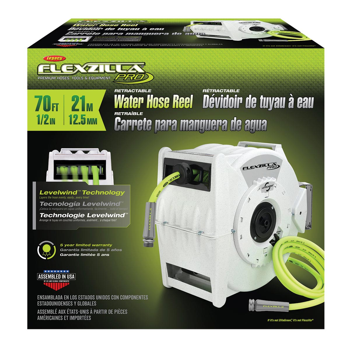 Flexzilla Retractable Water Hose Reel with Levelwind Technology 1/2" x 70' - Image 3