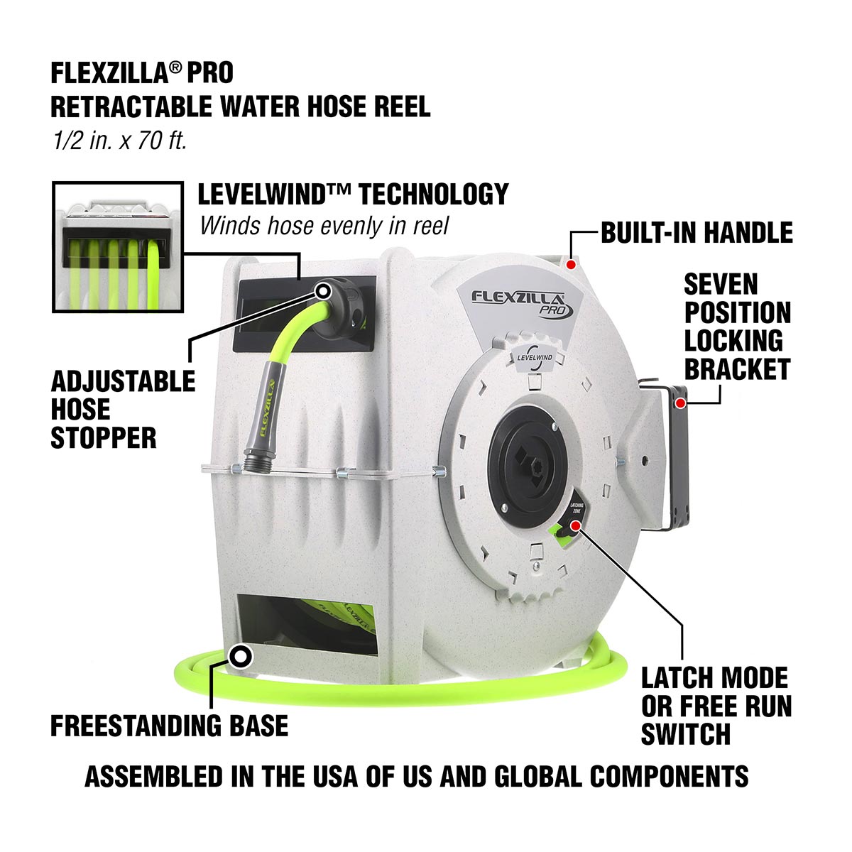 Flexzilla Retractable Water Hose Reel with Levelwind Technology 1/2" x 70' - Image 4