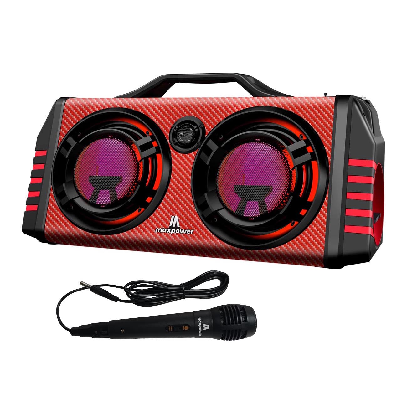 Maxpower Portable Dual 8" Karaoke Bluetooth Speaker with Flashing LED Lights (Red)