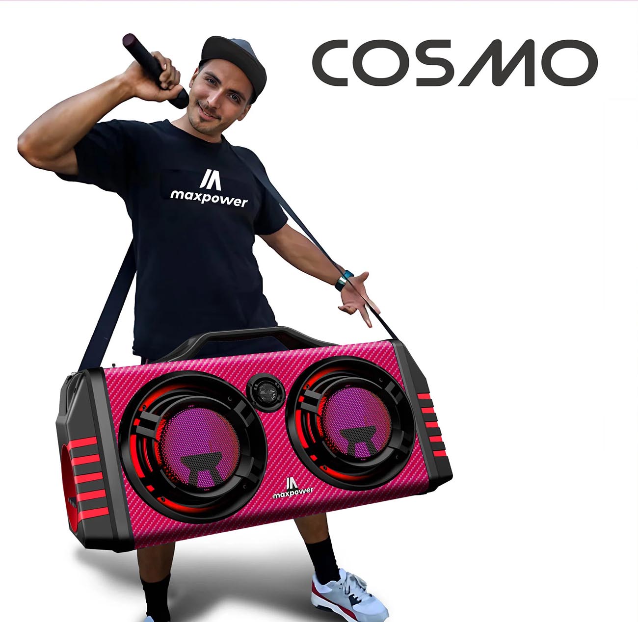 Maxpower Portable Dual 8" Karaoke Bluetooth Speaker with Flashing LED Lights (Red) - Image 2