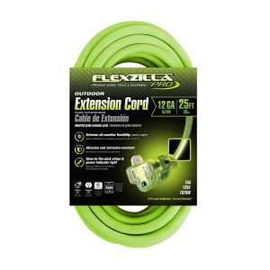 Flexzilla® Pro Extension Cord 12/3 AWG SJTW 25' Outdoor Lighted Plug ZillaGreen™