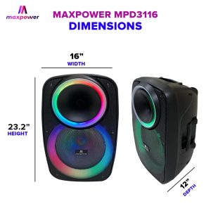 Max Power 15" Bluetooth Speaker with Flashing Lights Mic Remote & DJ stand