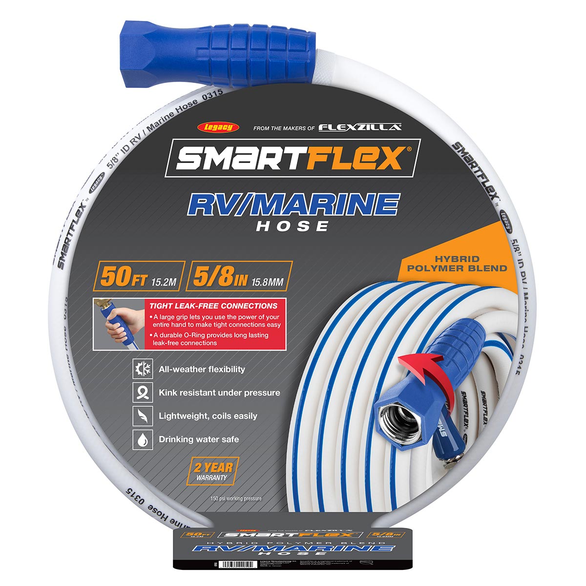 SmartFlex RV/Marine Hose 5/8in x 50ft 3/4in 11 1/2 GHT Fittings - Image 2