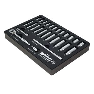 Wiha 1/4" Drive Professional Standard and Deep Socket Tray Set - Metric (27 Piece)