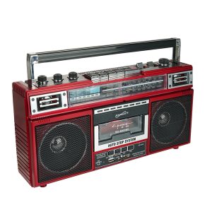Supersonic SC-3201BT RED Retro Bluetooth Cassette/AM/FM/Shortwave Boom Box, SC-3201BT (Red)