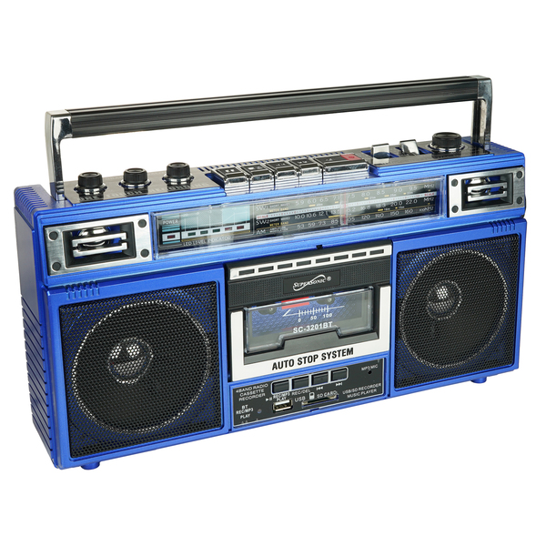 Supersonic SC-3201BT BLU Retro Bluetooth Cassette/AM/FM/Shortwave Boom Box, SC-3201BT (Blue)