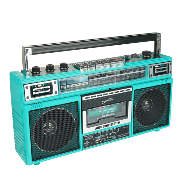 Supersonic SC-3201BT TEAL Retro Bluetooth Cassette/AM/FM/Shortwave Boom Box, SC-3201BT (Teal)