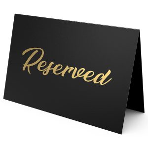 10 Pack Black Reserved Table Signs for Wedding   Gold Foil Reserved Seating Signs for Wedding Chairs   Church Pews   Double Sided Cardstock Reserved Signs for Tables   Table Tent Reservation Cards