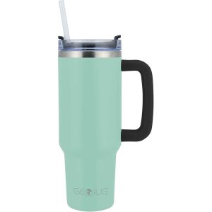 Brentwood Geojug CMB-1200BL 40-Oz. Insulated Stainless Steel Tumbler Cup with Handle, Lid, and Straw, Black (Blue)