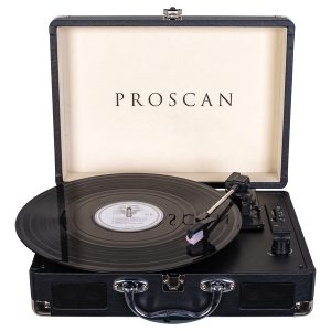 Proscan PTT105BT Bluetooth Belt-Drive Suitcase-Style Retro Turntable, Black