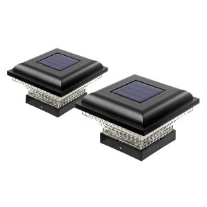 Home Zone Security ELI1300G Outdoor Solar Post Cap Lights for 3.5-In. x 3.5-In. and 4-In. x 4-In. Posts, 2 Pack (Black)