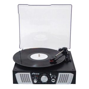 Victor VHRP-1100-BK Lakeshore Dual-Bluetooth Belt-Drive Retro 5-in-1 Turntable System, VHRP-1100-BK