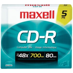 Maxell 648220 CD-R 48x 700 MB/80-Minute Blank Discs (5 Pack)