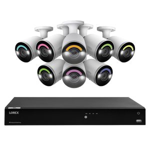 Lorex N864A64B-8AB8 Fusion 4K 8.0-MP 16-Camera-Capable (8 Wired, 8 Fusion Wi-Fi) 4-TB NVR System with 8 IP Smart-Deterrence Bullet Cameras, N864A64B-8AB8