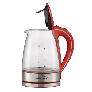 Brentwood KT-1900R 1,100-Watt 1.8-Qt. 7-Cup Cordless Tempered-Glass Electric Kettle with Auto Shut-off (Red)