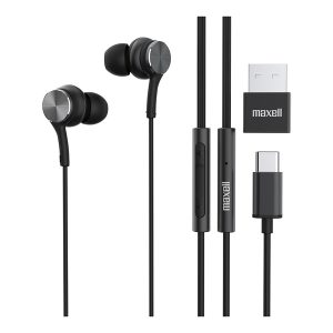 Maxell 197299 Fusion X USB-C Earbuds with Microphone, Black