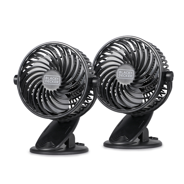 BLACK+DECKER BFDC42PK BFDC42PK 4-In. 3-Speed Portable USB-Powered Convertible Clip Fan, Black, 2 Count
