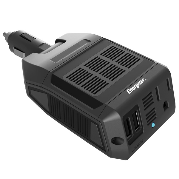 Energizer EN100 1-AC Outlet and 2-USB Port, 100-Continuous-Watt Car Power Inverter with Pivoting 12-Volt Adapter Plug, EN100