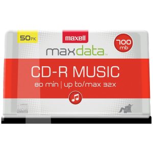 Maxell 625156 - CDR80MU50PK MaxData CD-R Music 32x 80-Minute Blank Discs on Spindle (50 Pack)