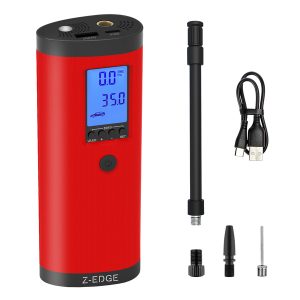 Z-EDGE ZAI03-Red ZA103 Combo 150-PSI Portable Air Inflator and 2,000-mAh Power Bank with Digital Display and Carrying Pouch (Red)