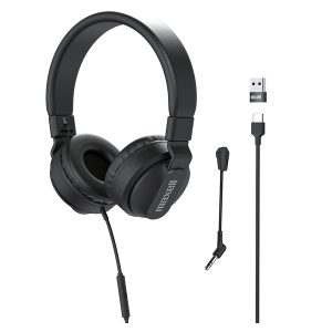 Maxell 197304 HPBMT1 Over-Ear USB-C Headphones with Detachable Boom Microphone, Black