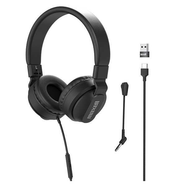 Maxell 197304 HPBMT1 Over-Ear USB-C Headphones with Detachable Boom Microphone, Black