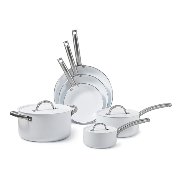 BLACK+DECKER BDK140W 9-Piece Ceramic White Aluminum Cookware Set