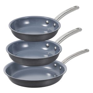 BLACK+DECKER BDK120B 3-Piece Ceramic and Aluminum Skillet Set, Gray