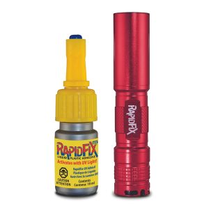 RapidFix 6121805ES Liquid Plastic UV-Activated Adhesive with UV Flashlight, 10-mL Bottle