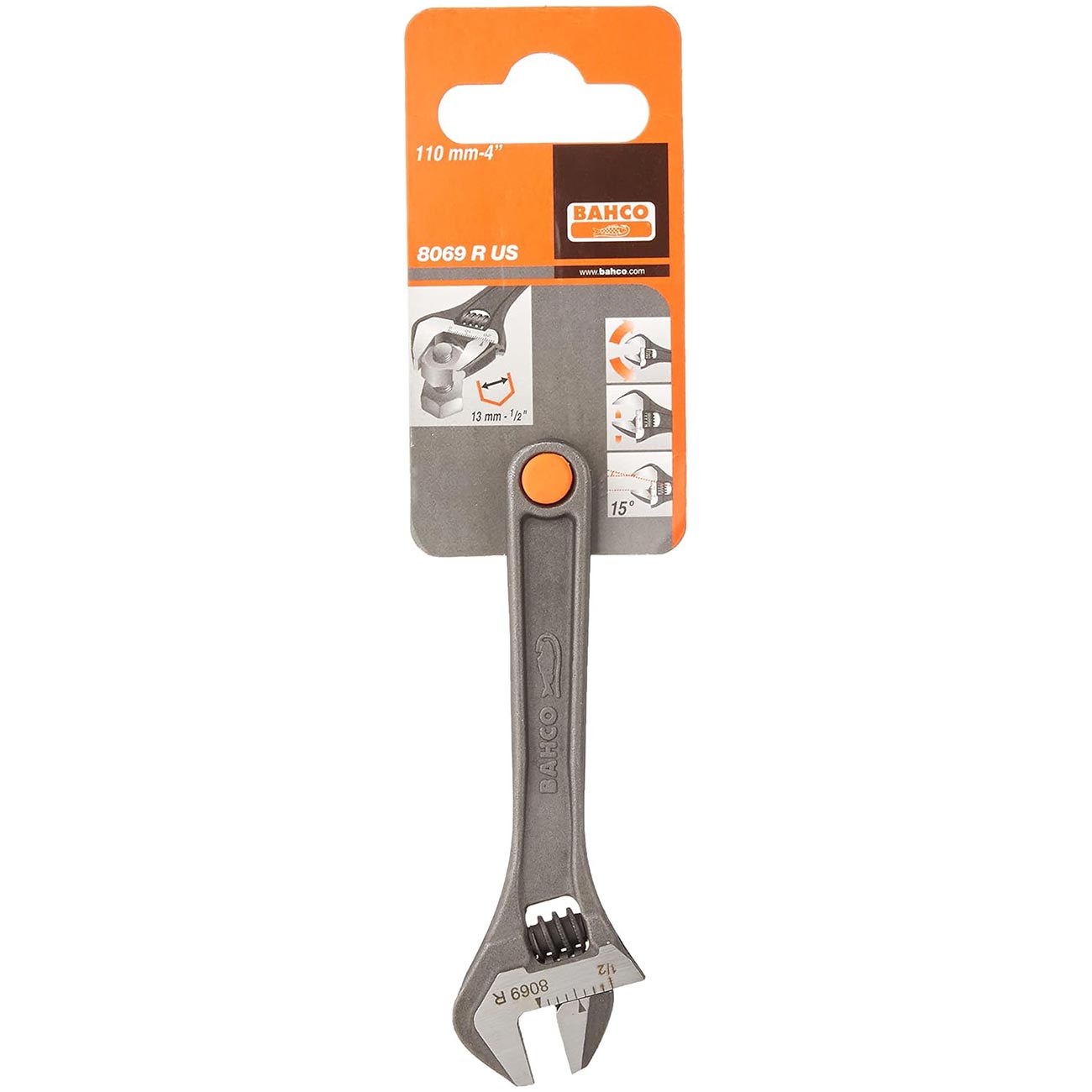 Bahco 4" Central Nut Adjustable Wrench with Phosphate Finish - Image 2