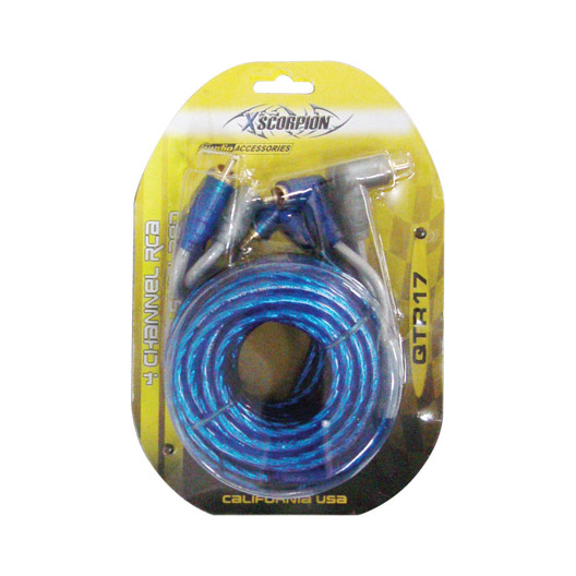 XScorpion 17Ft. 4-Channel Triple Shielded RCA Cable (Blue/Gray)
