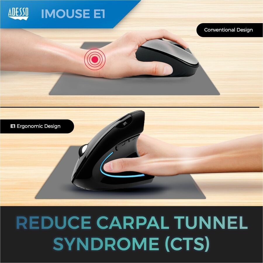 Adesso iMouse E1 Vertical Ergonomic Illuminated Mouse - Image 6