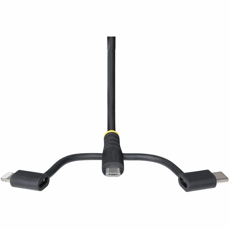 StarTech.com 3.3ft (1m) Rugged USB Multi Charging Cable, USB to Lightning/Micro-USB/Type-C, Apple MFi, Aramid Jacket, 3-in-1 Charger Cord - Image 4