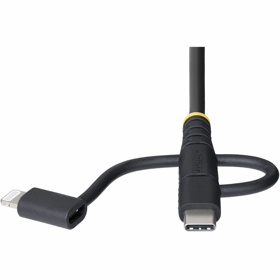 StarTech.com 3.3ft (1m) Rugged USB Multi Charging Cable, USB to Lightning/Micro-USB/Type-C, Apple MFi, Aramid Jacket, 3-in-1 Charger Cord - Image 5