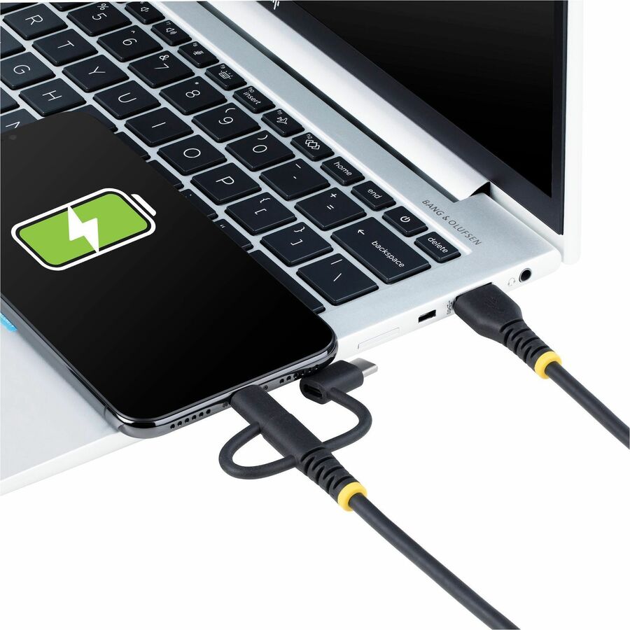StarTech.com 3.3ft (1m) Rugged USB Multi Charging Cable, USB to Lightning/Micro-USB/Type-C, Apple MFi, Aramid Jacket, 3-in-1 Charger Cord - Image 8