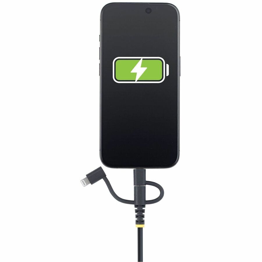 StarTech.com 3.3ft (1m) Rugged USB Multi Charging Cable, USB to Lightning/Micro-USB/Type-C, Apple MFi, Aramid Jacket, 3-in-1 Charger Cord - Image 9