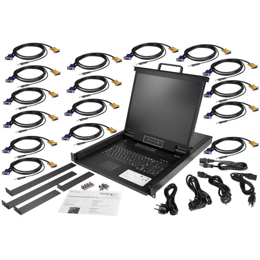 StarTech.com 16 Port Rackmount KVM Console w/ Cables - Integrated KVM Switch w/ 19" LCD - 1U LCD KVM Drawer 50000 MTBF - USB + VGA Support - Image 5